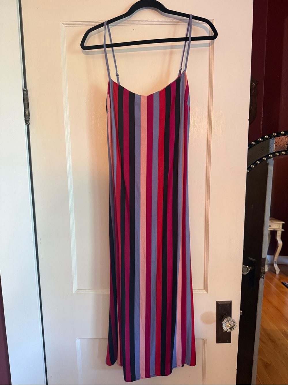 Reformation Multicolor Vertical Stripe Maxi Slip Dress in Pink, Purple & Navy